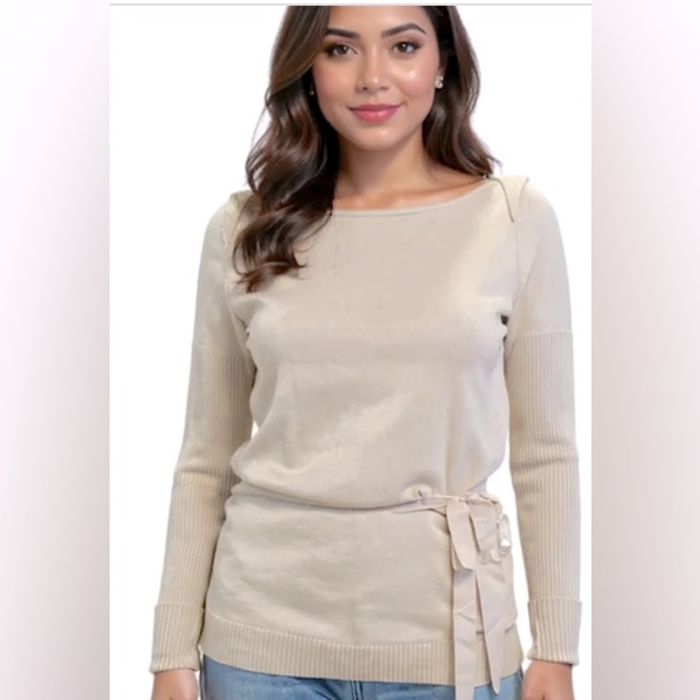 LOFT Cream Sweater with Side Tie